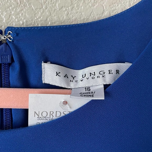 Kay Unger Bria High Low 3/4 Sleeve A-Line Midi Dress Navy Blue Plus Size 16 NEW - Picture 12 of 14